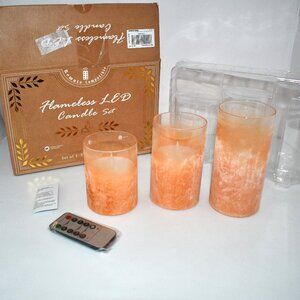 FLAVCHARM Orange Flameless Candles with Remote Set of 3 LED Candles Fall Decor N